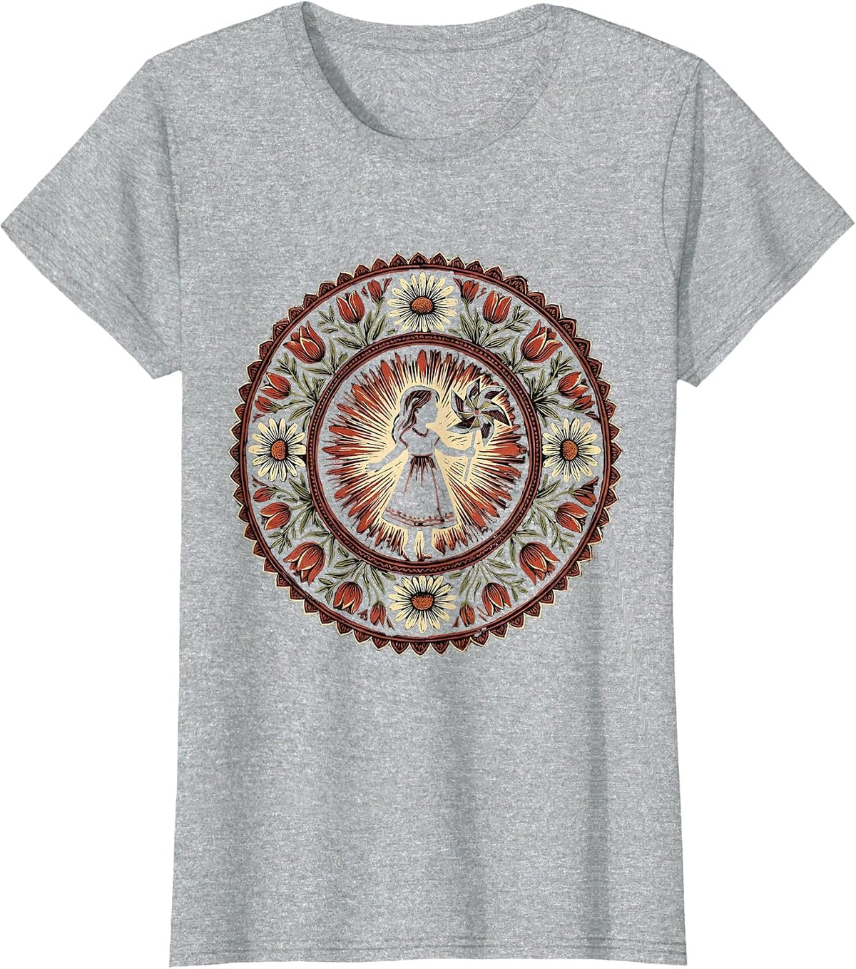Girls Red White and Blue Pinwheel Design T-Shirt - Heather Grey
