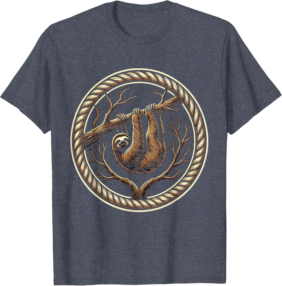 Lazy Sloth Hanging From a Bare Branch T-Shirt - Heather Blue