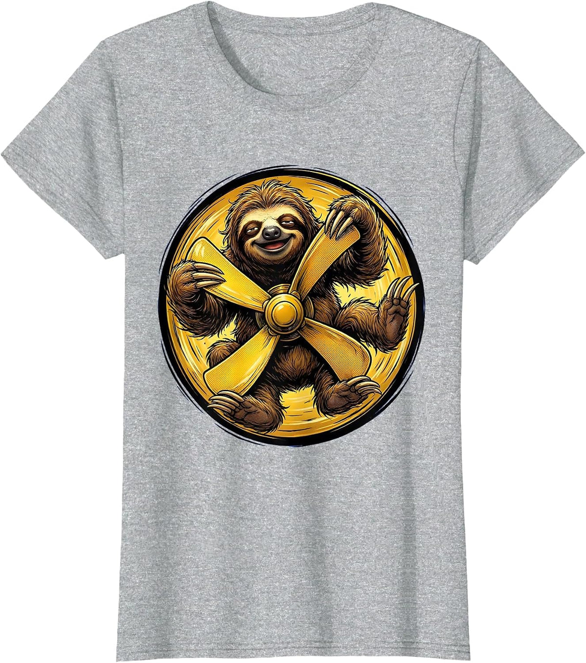 Sloth Hanging From Office Ceiling Fan Graphic T-Shirt - Heather Grey