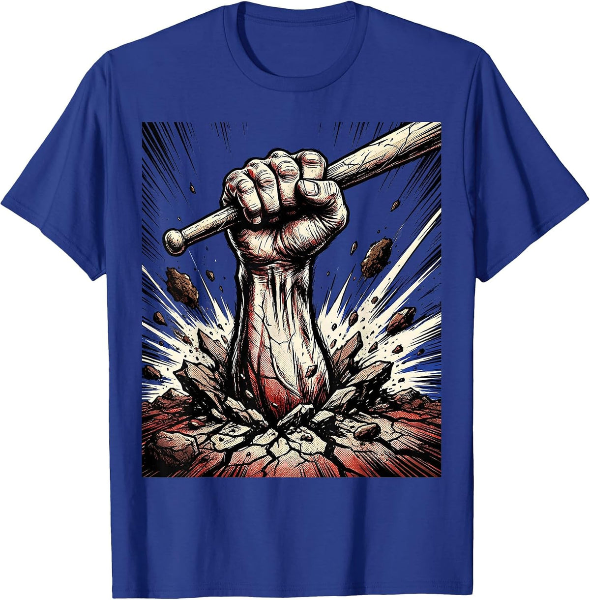 Rock Band Drumstick Rising Hand Graphic Tee T-Shirt - Royal Blue