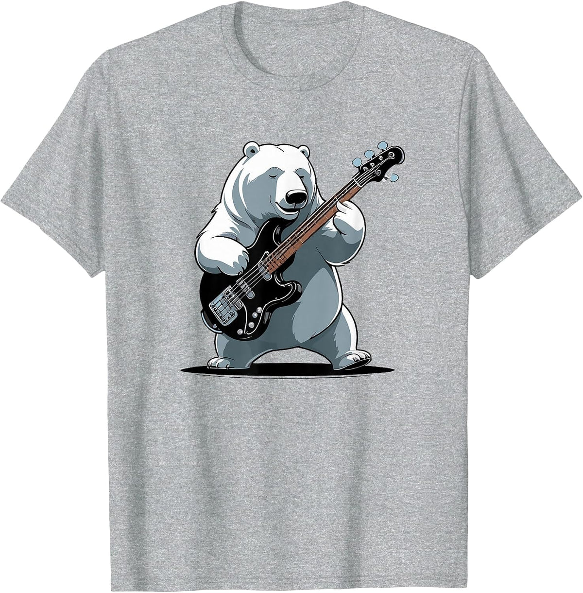 Bear Playing Bass Guitar, Polar Bear Guitarist T-Shirt - Heather Grey