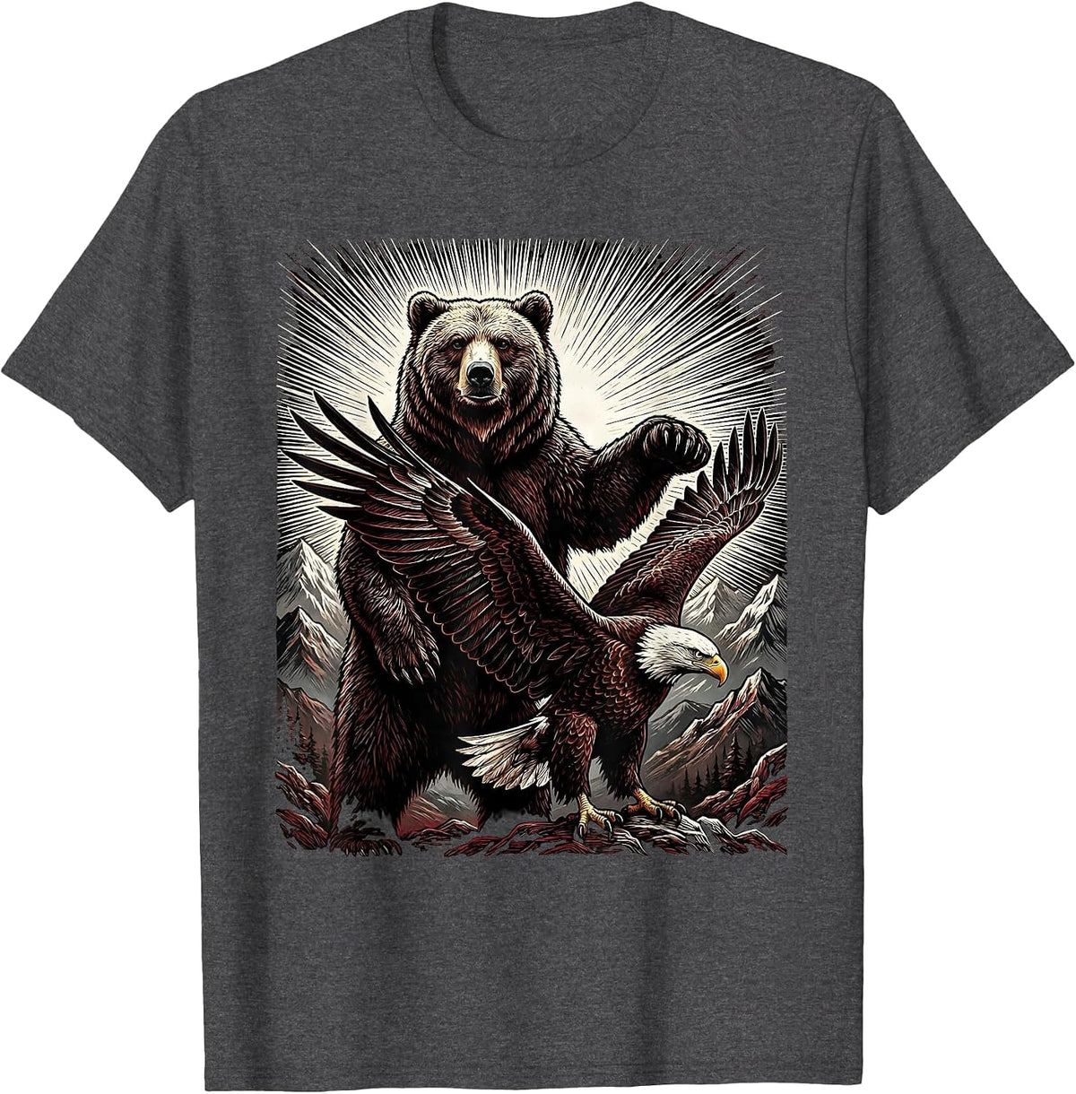 Men's Bald Eagle and Bear USA Freedom Graphic T-Shirt - Dark Heather Grey