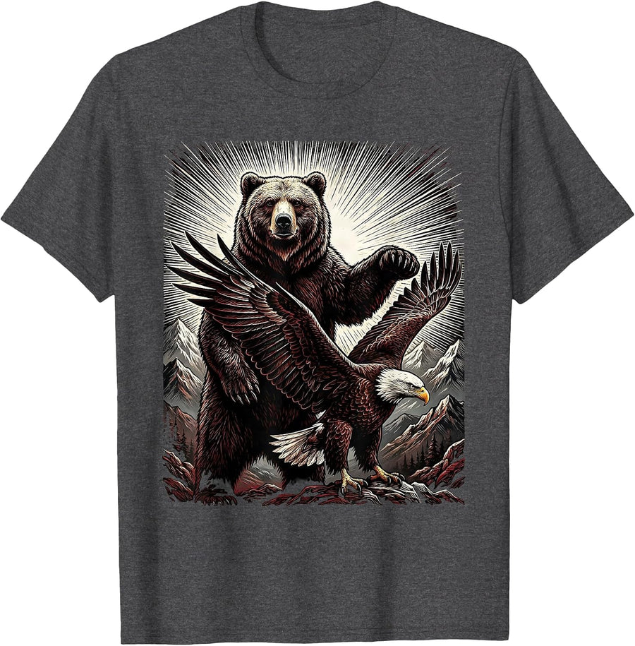 Men's Bald Eagle and Bear USA Freedom Graphic T-Shirt - Dark Heather Grey