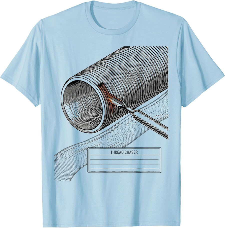 Men's Thread Chaser Funny Plumber Pipefitter Occupational Humor T-Shirt - Baby Blue