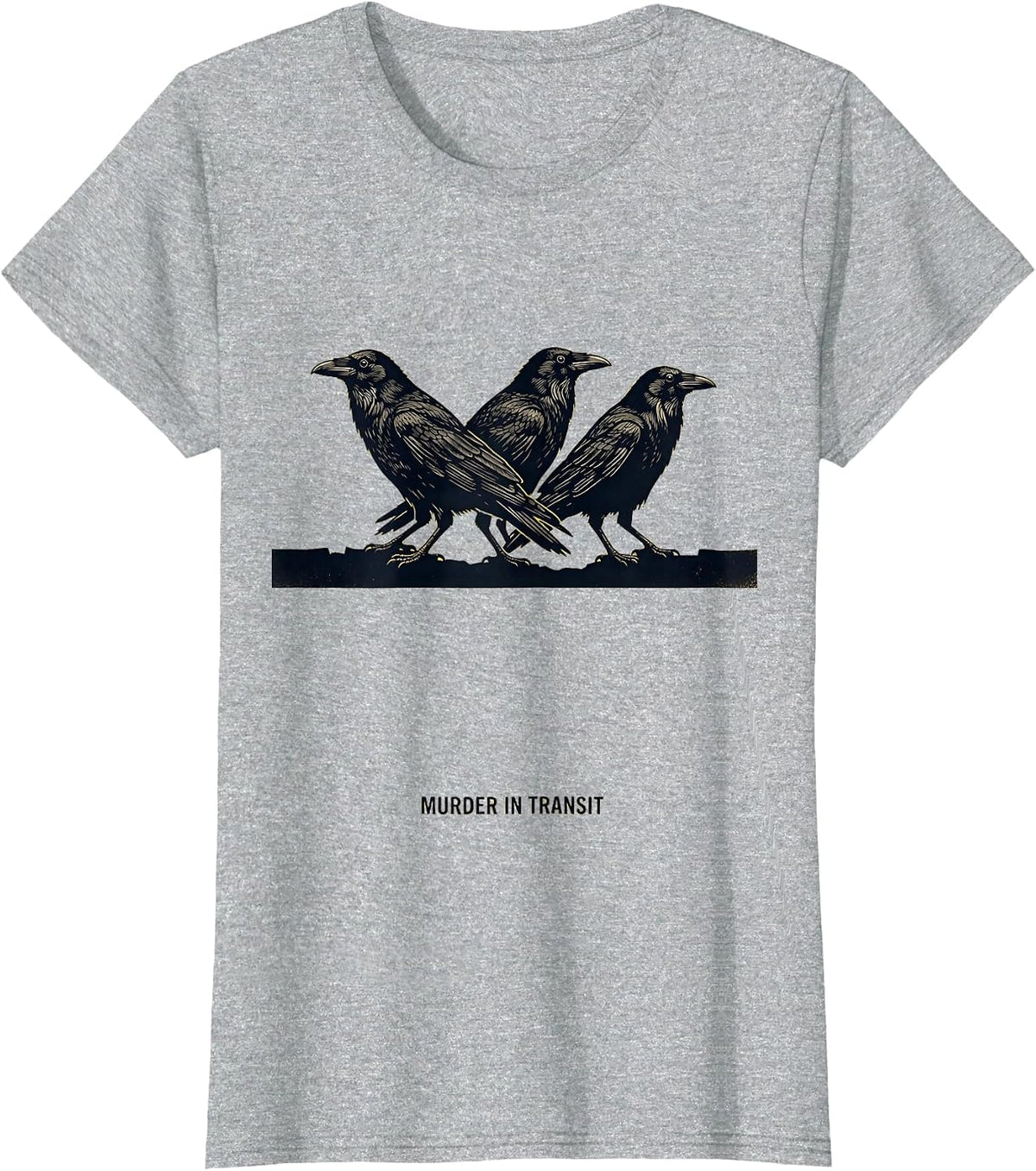 Murder In Transit Stencil Crow Dark Humor Gothic Bird Lover T-Shirt - Heather Grey