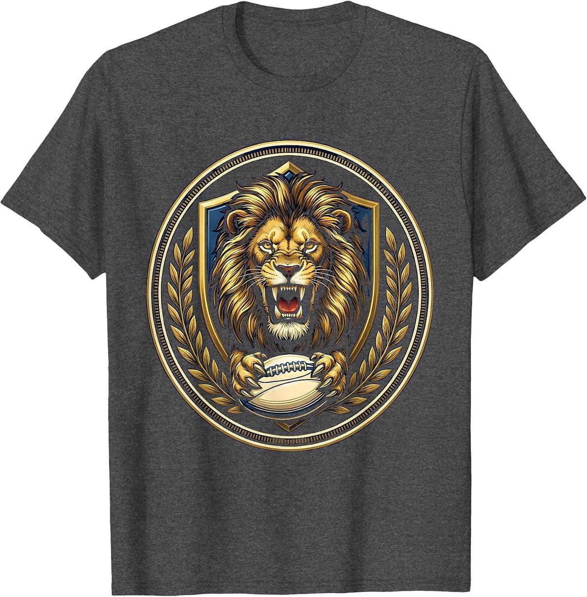 Men's Roaring Lion Rugby Ball Graphic T-Shirt - Dark Heather Grey