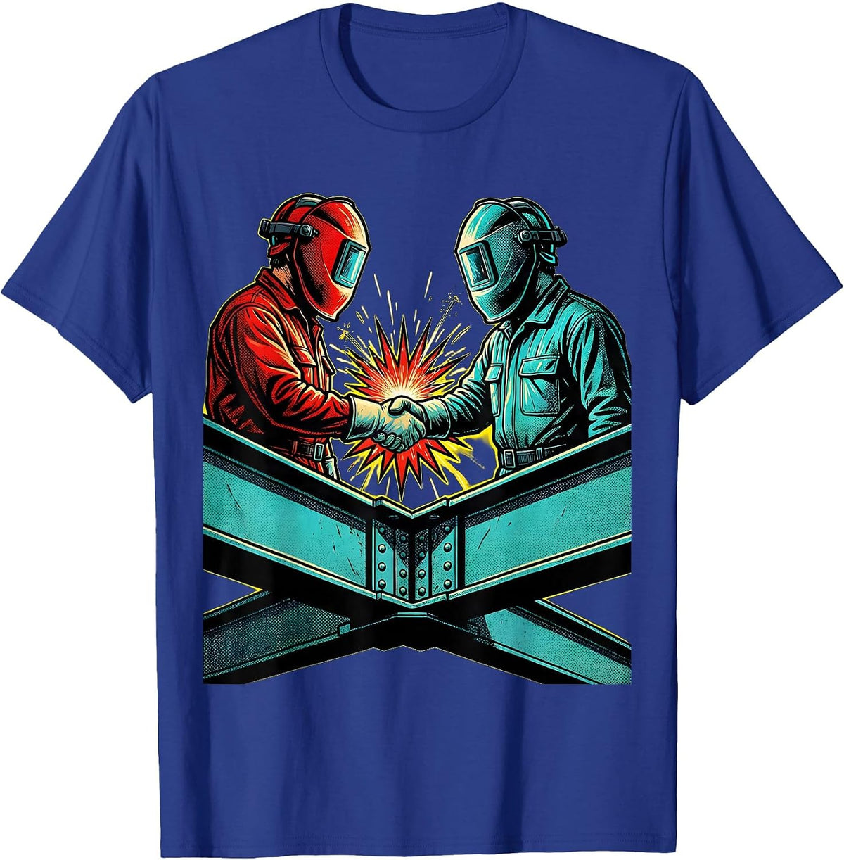Welder Handshake Steel Structure Graphic T-Shirt - Royal Blue