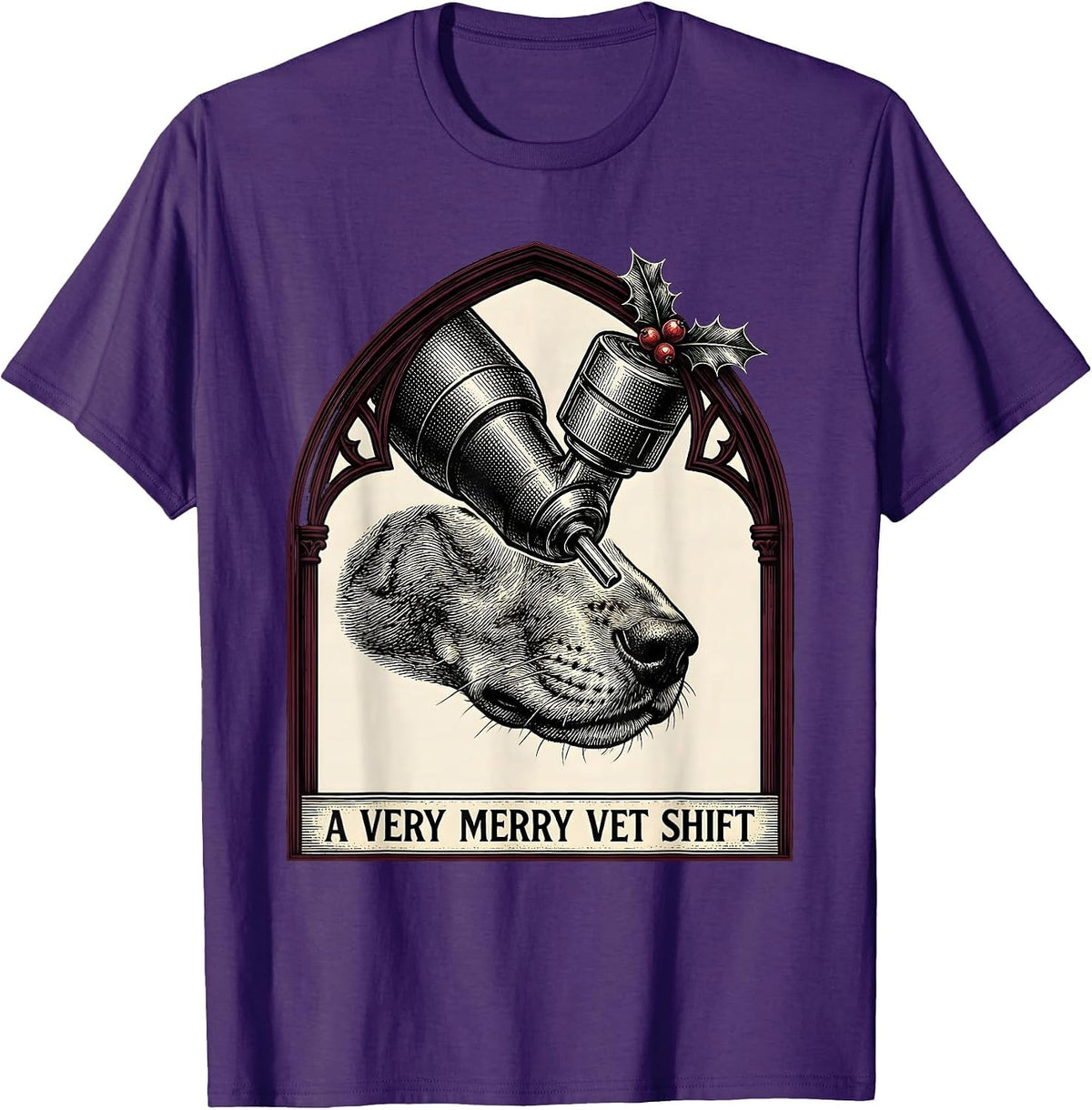 Men's A Very Merry Vet Shift Gothic Veterinary Tech Christmas T-Shirt - Purple