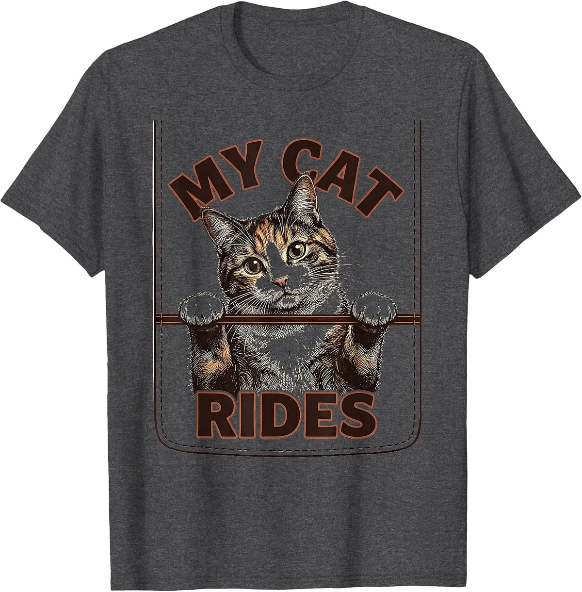 Men's My Cat Rides Funny Cat Lover Pet Portrait Casual Wear T-Shirt - Dark Heather Grey