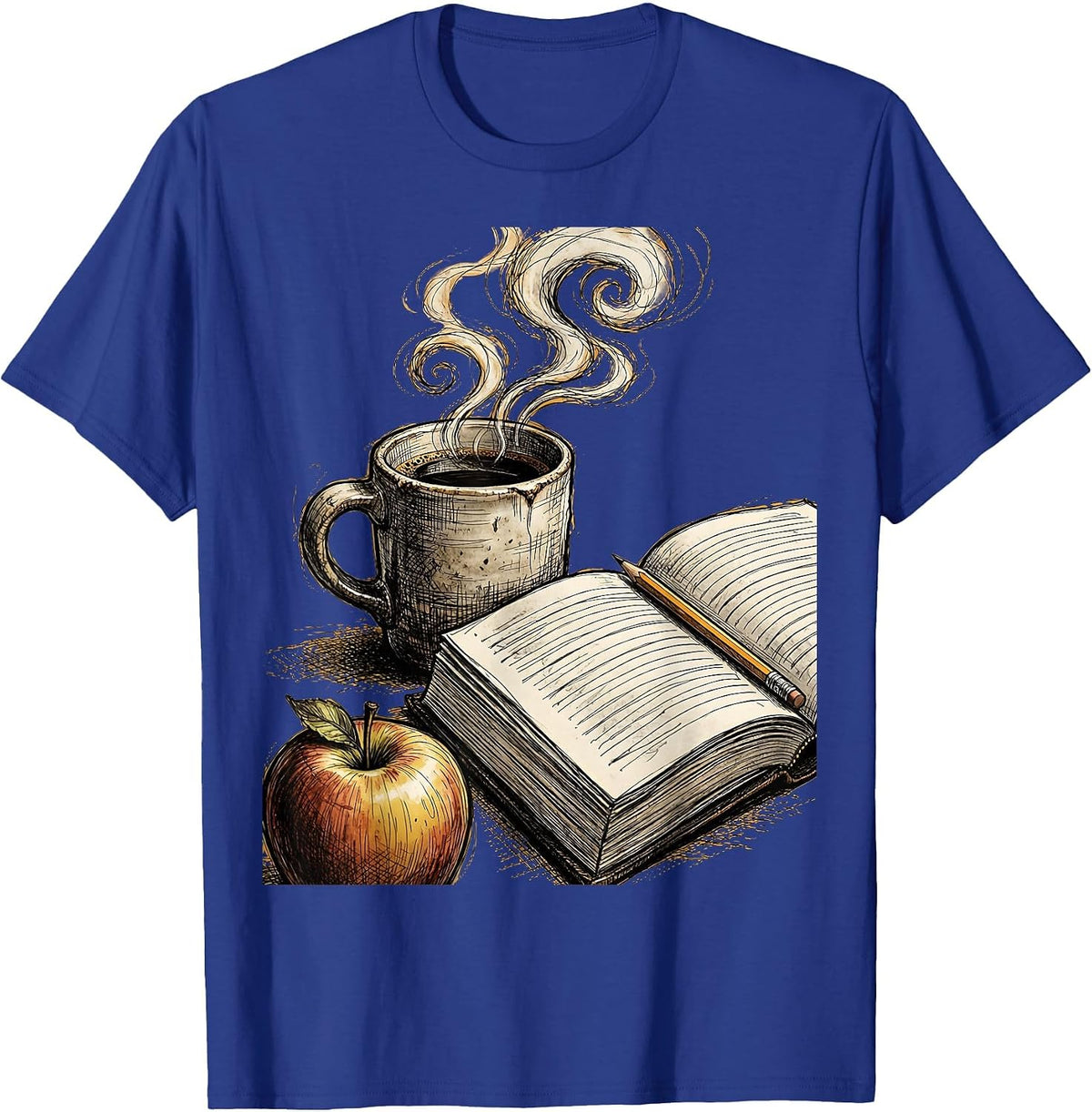 English Teacher Coffee and Grade Book Graphic T-Shirt - Royal Blue
