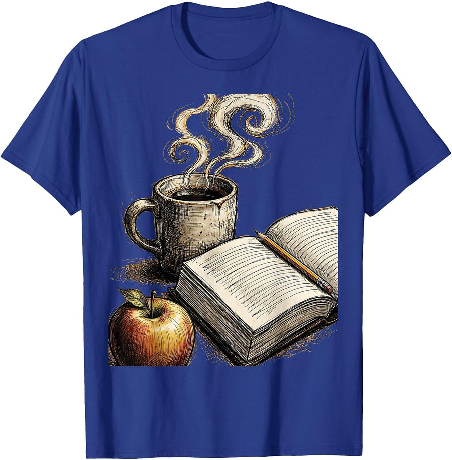 English Teacher Coffee and Grade Book Graphic T-Shirt - Royal Blue