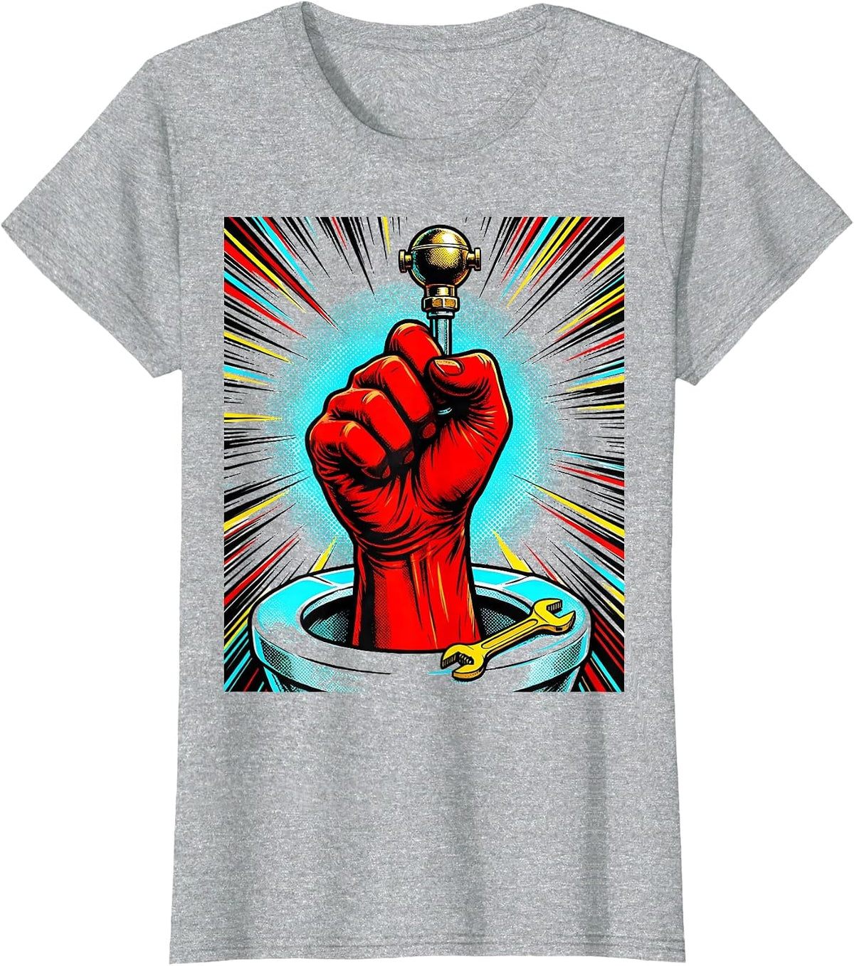 Oversized Comic Gloved Hand Plumber Humor T-Shirt - Heather Grey