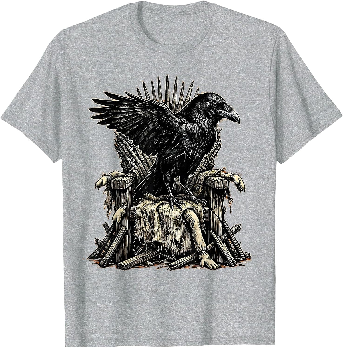 Men's Crow King Throne of Broken Scarecrows T-Shirt - Heather Grey