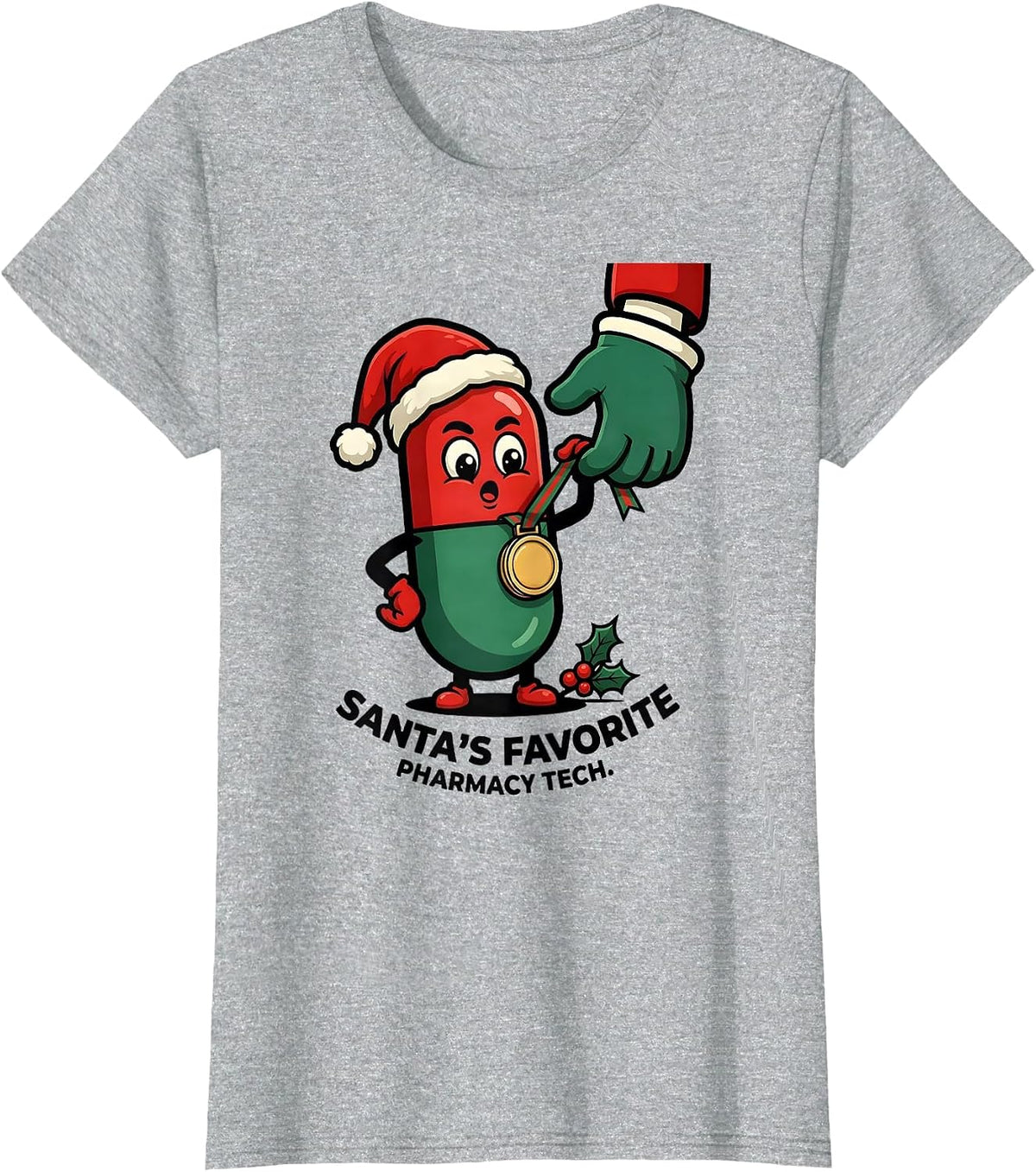 Santa's Favorite Pharmacy Tech Funny Christmas Pharmacist T-Shirt - Heather Grey