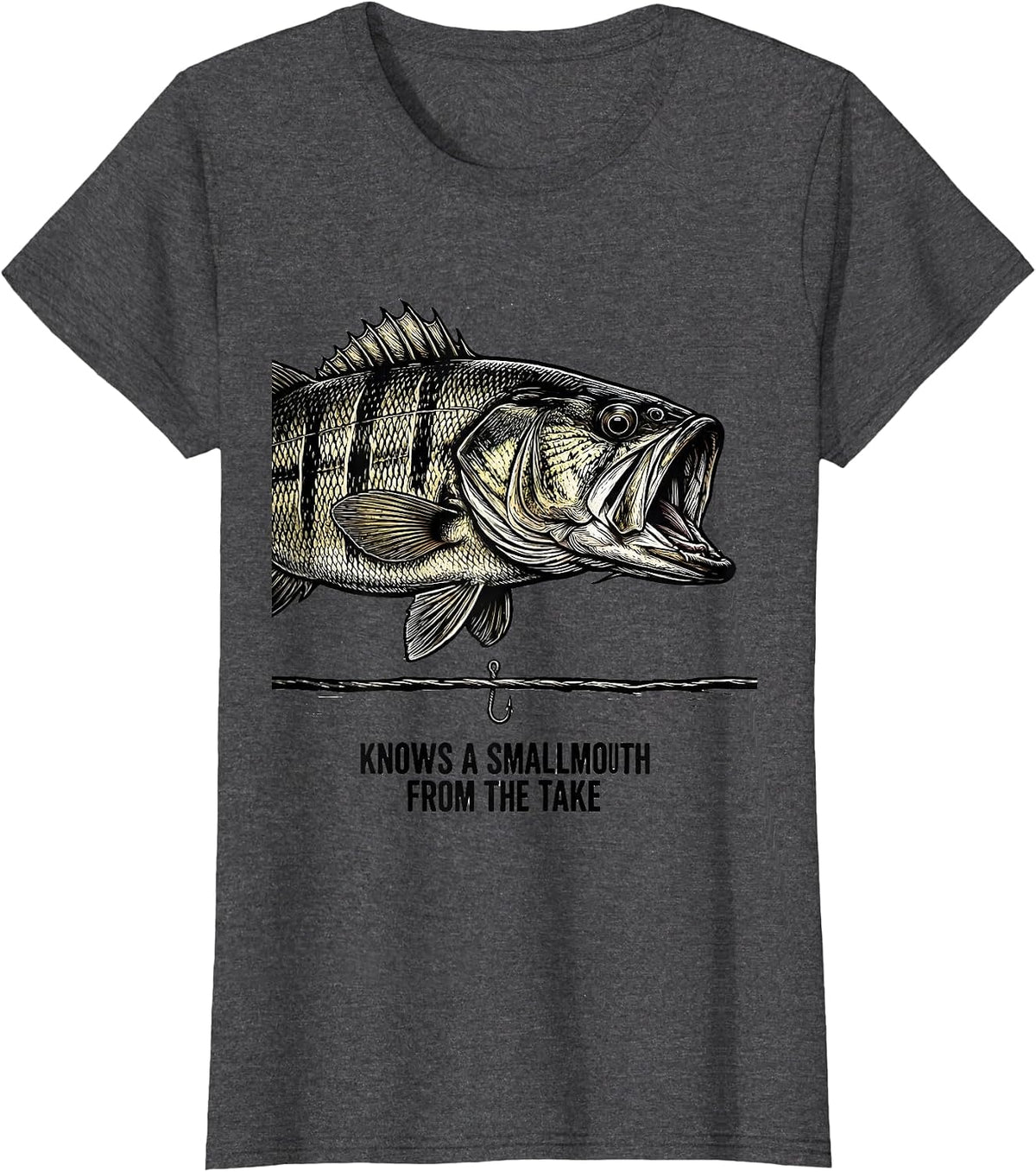 Women's Knows A Smallmouth From The Take Funny Fishing Dad Humor T-Shirt - Dark Heather Grey