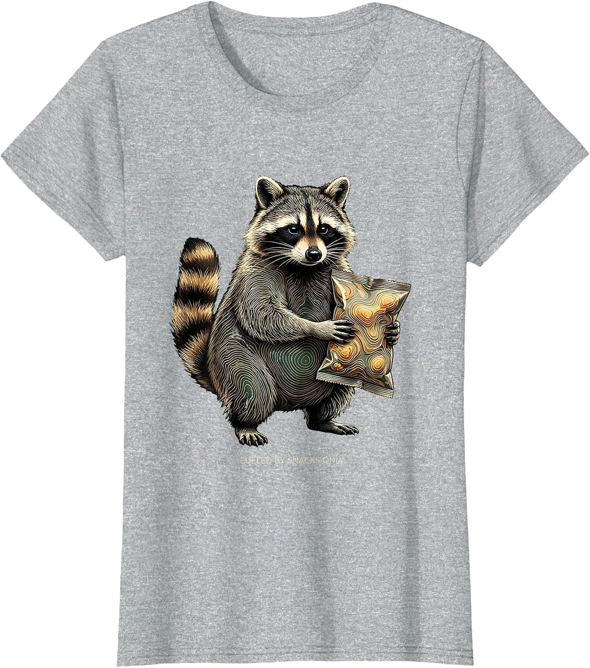 Fueled By Snacks Only Raccoon Design T-Shirt - Heather Grey