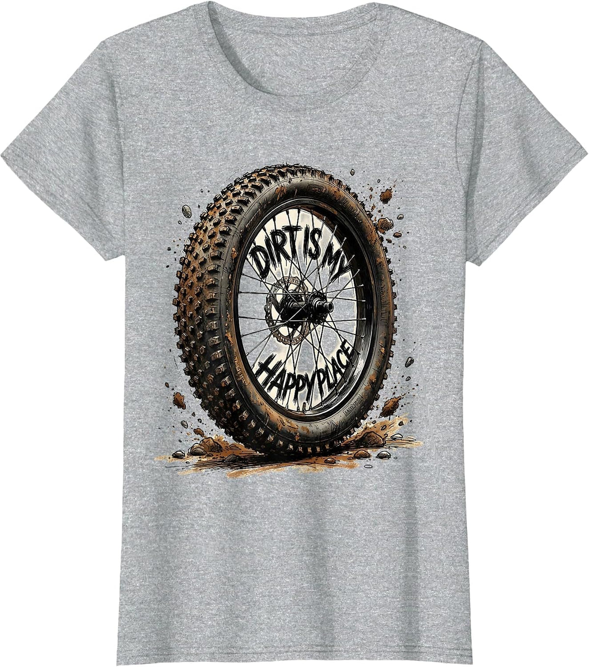 Dirt Is My Happy Place MTB Cycling Design T-Shirt - Heather Grey