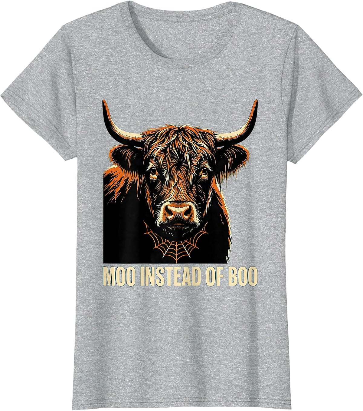 Moo Instead Of Boo Funny Highland Cow Halloween Humor T-Shirt - Heather Grey