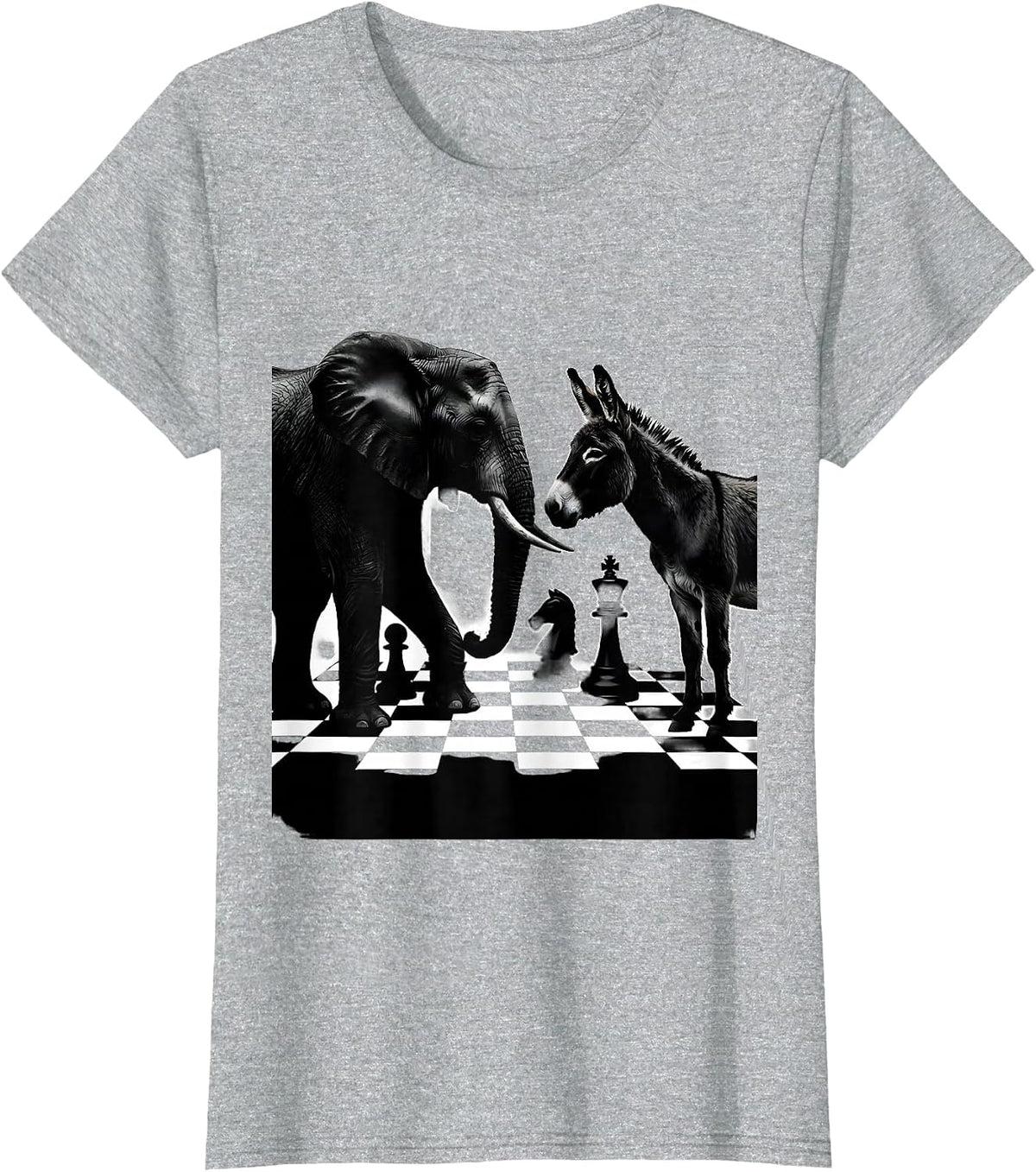 Political Chess Match Elephant vs Donkey Design T-Shirt - Heather Grey