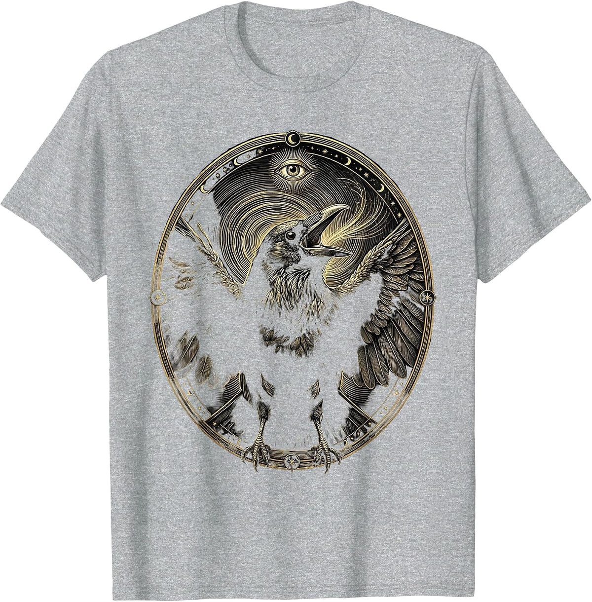 Men's Crow Mid-Caw Swirling Wind Illustration T-Shirt - Heather Grey