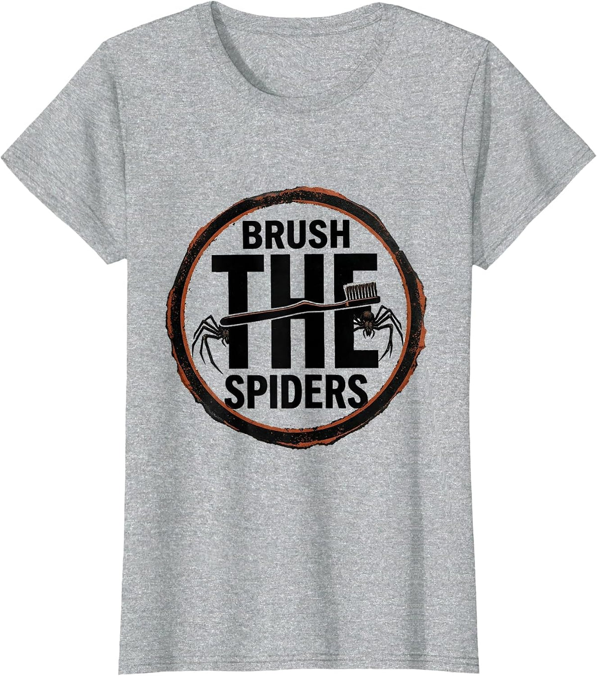 Brush the Spiders Rubber Stamp Halloween Dentist Dental Pun T-Shirt - Heather Grey