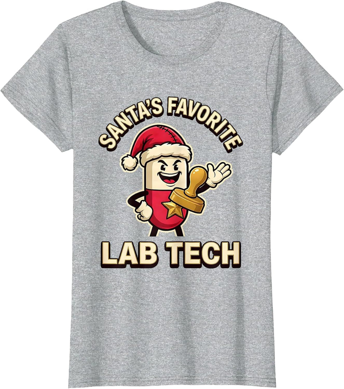 Santa's Favorite Lab Tech Funny Pharmacy Tech Christmas T-Shirt - Heather Grey