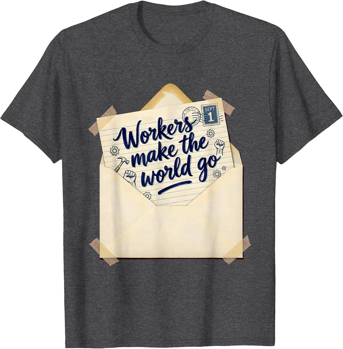 Workers Make the World Go Labor Day Design T-Shirt - Dark Heather Grey