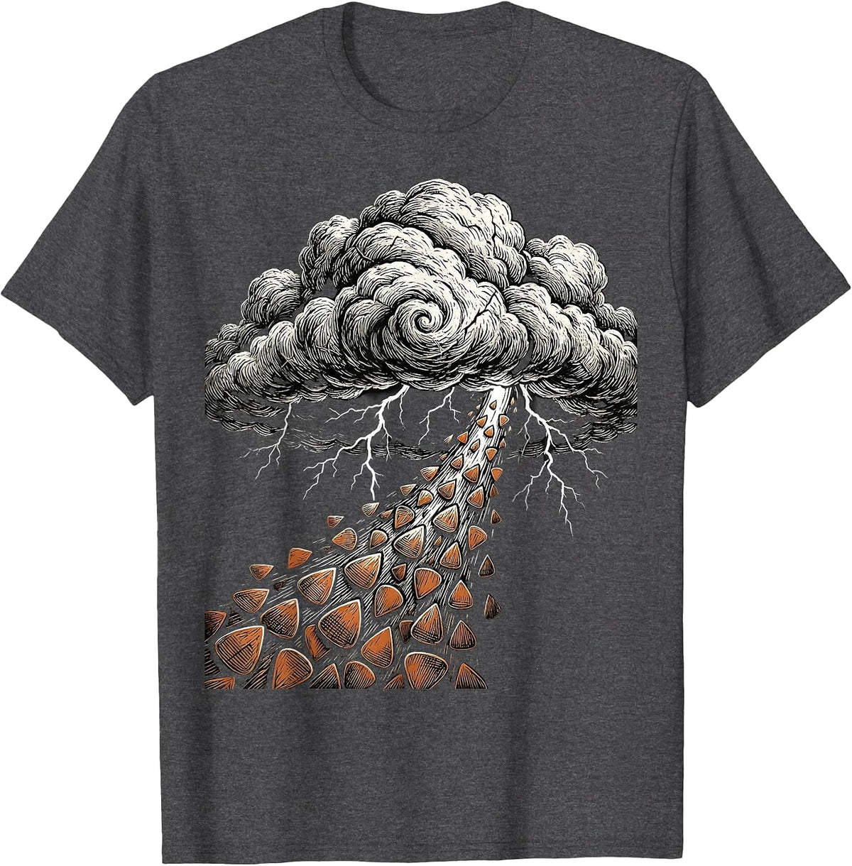 Grunge Storm Cloud Raining Guitar Picks Art T-Shirt - Dark Heather Grey