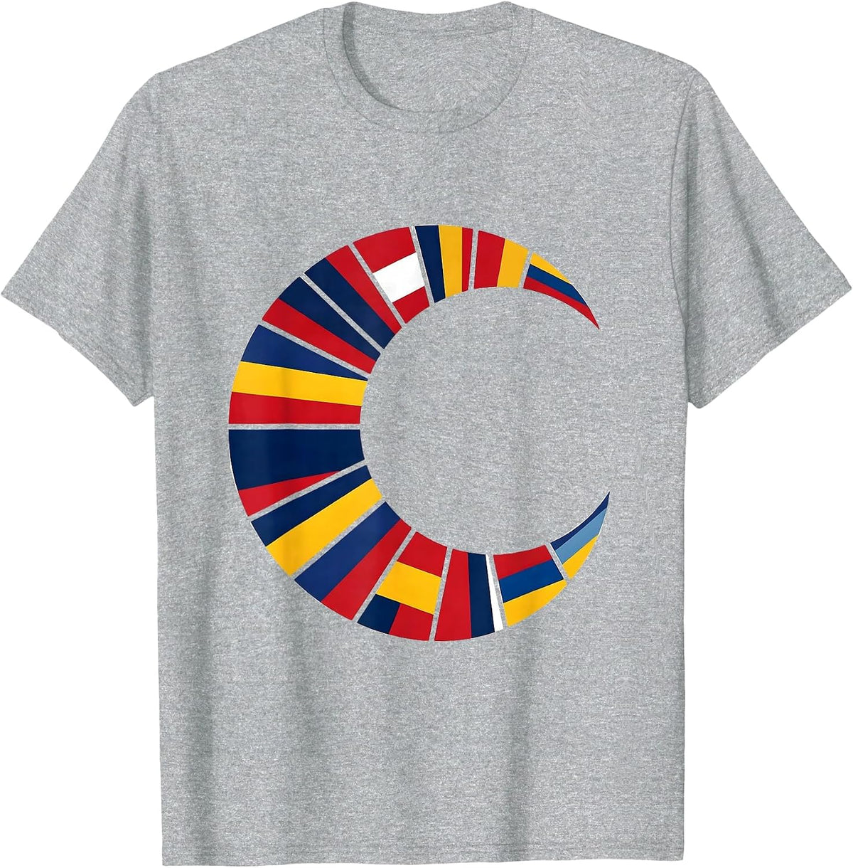 Men's Broad Crescent World Flags Geography Lover Minimalist T-Shirt - Heather Grey