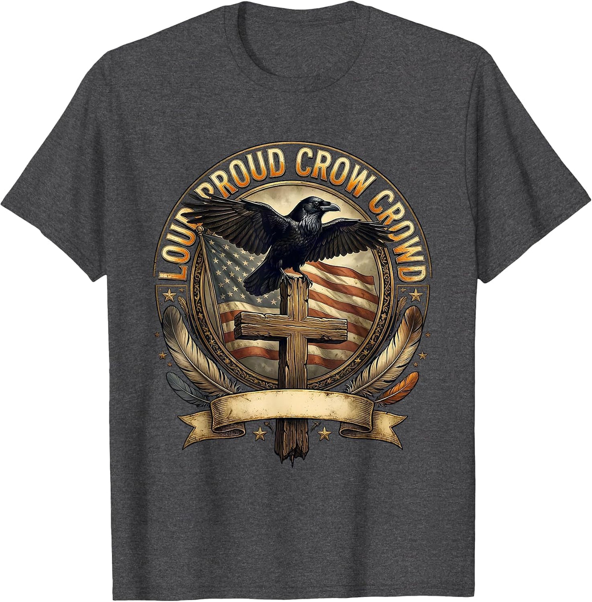 Loud Proud Crow Crowd Funny Crow Design T-Shirt - Dark Heather Grey