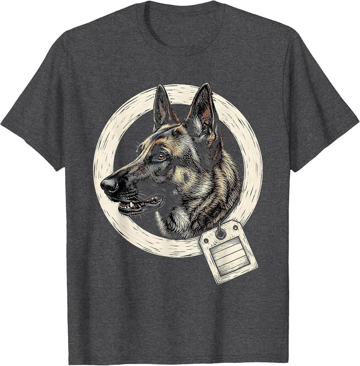 Belgian Malinois Dog Breed Pride Woodcut Engraving T-Shirt - Dark Heather Grey