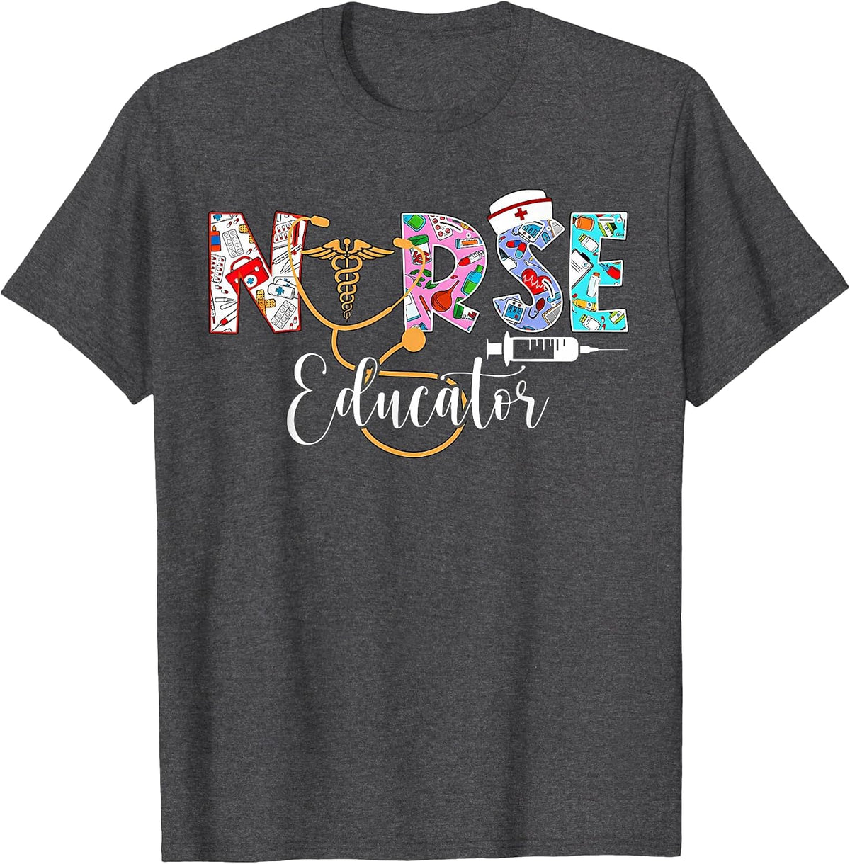 Nurse Educator Nursing School Instructor Stethoscope Nurse T-Shirt - Dark Heather Grey