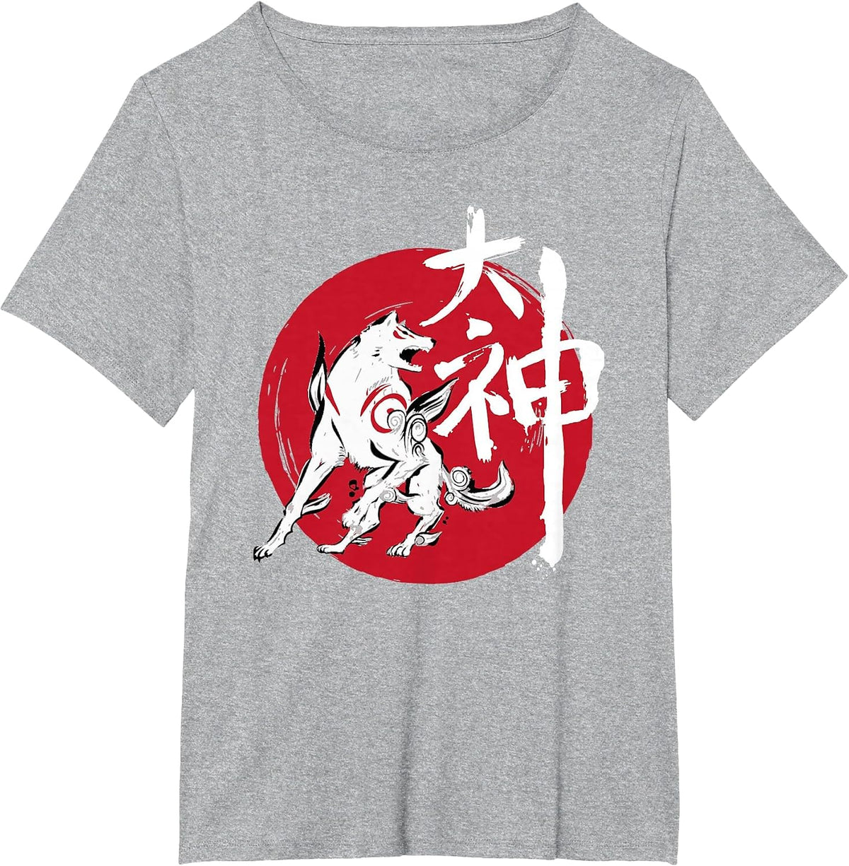 Okami Amaterasu Sun God Wolf The Great Wave Video Game T-Shirt - Heather Grey