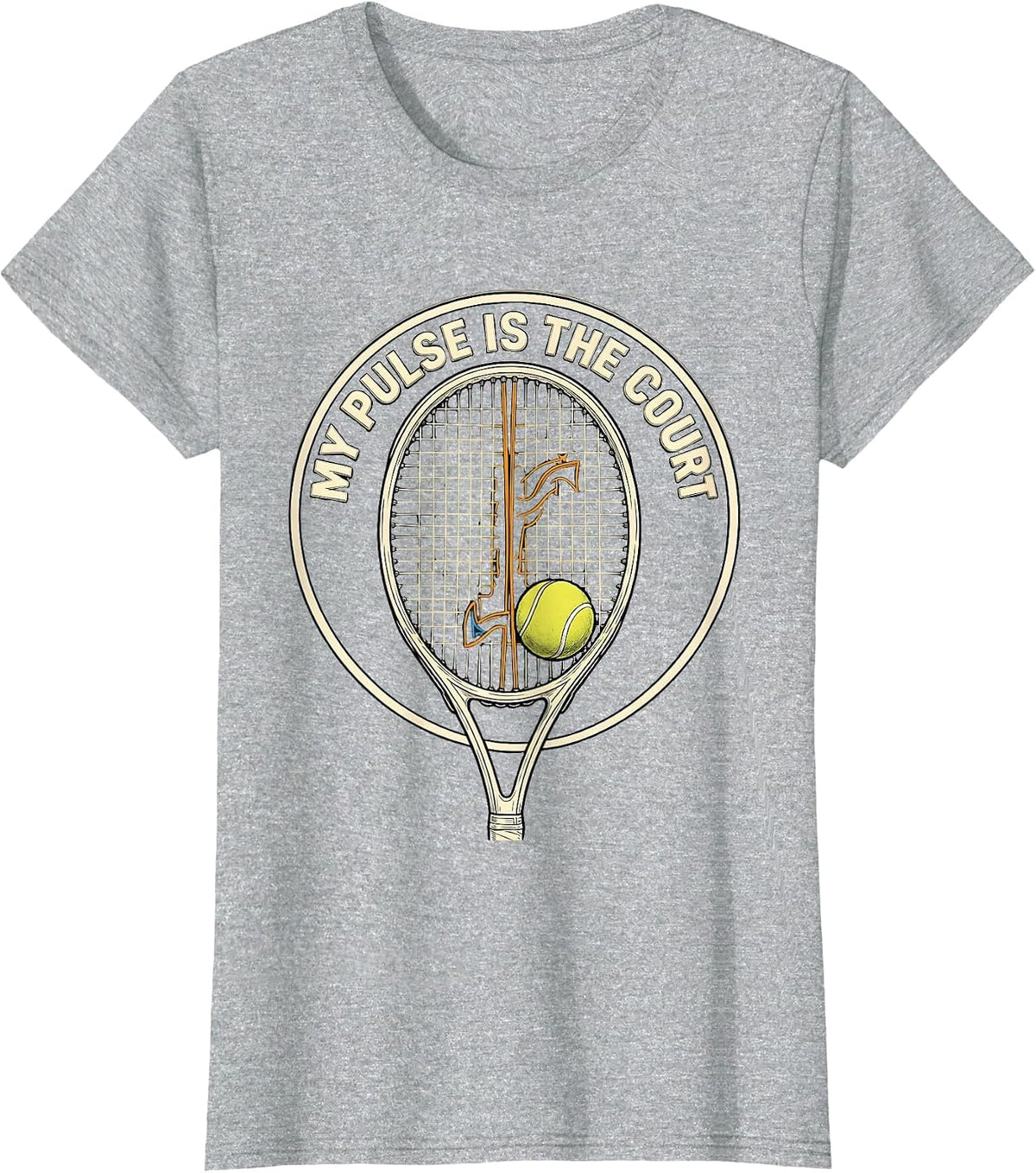 My Pulse Is The Court Tennis Lover Tennis Heartbeat EKG T-Shirt - Heather Grey
