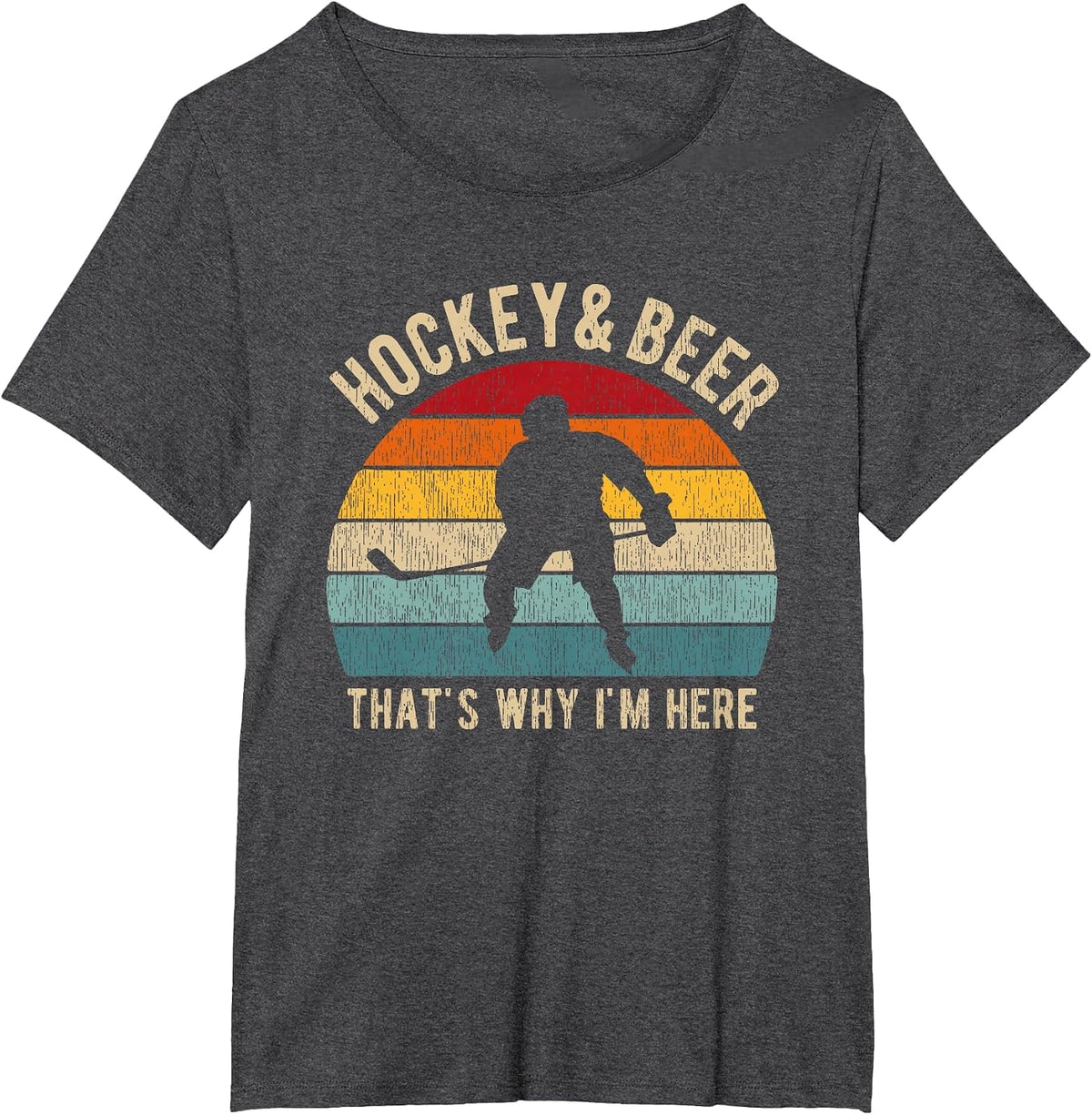 Distressed Hockey and Beer Funny Pun Hockey T-Shirt - Dark Heather Grey
