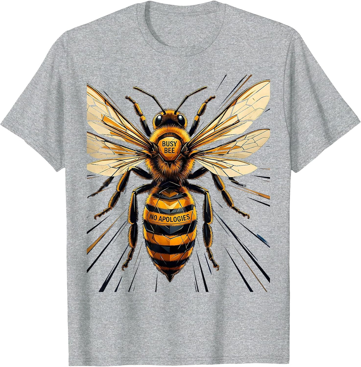Men's Busy Bee No Apologies Bold Empowering Bee Design T-Shirt - Heather Grey