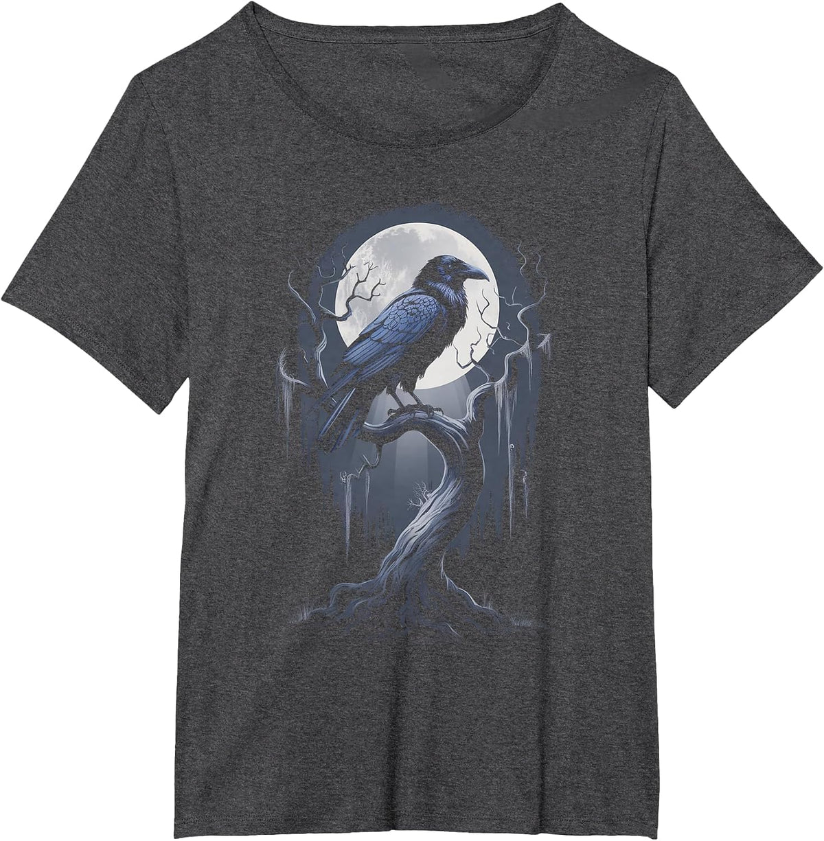 Black Crow Raven Bird Moon Forest T-Shirt - Dark Heather Grey