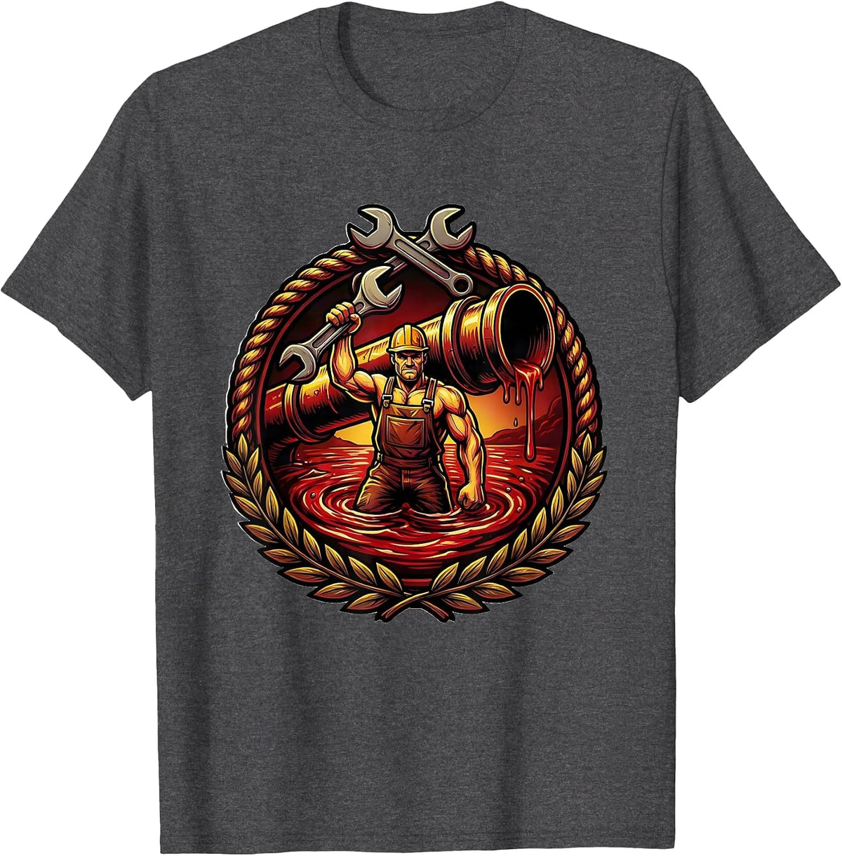 Bloody Plumber Problem Solved Graphic Design T-Shirt - Dark Heather Grey