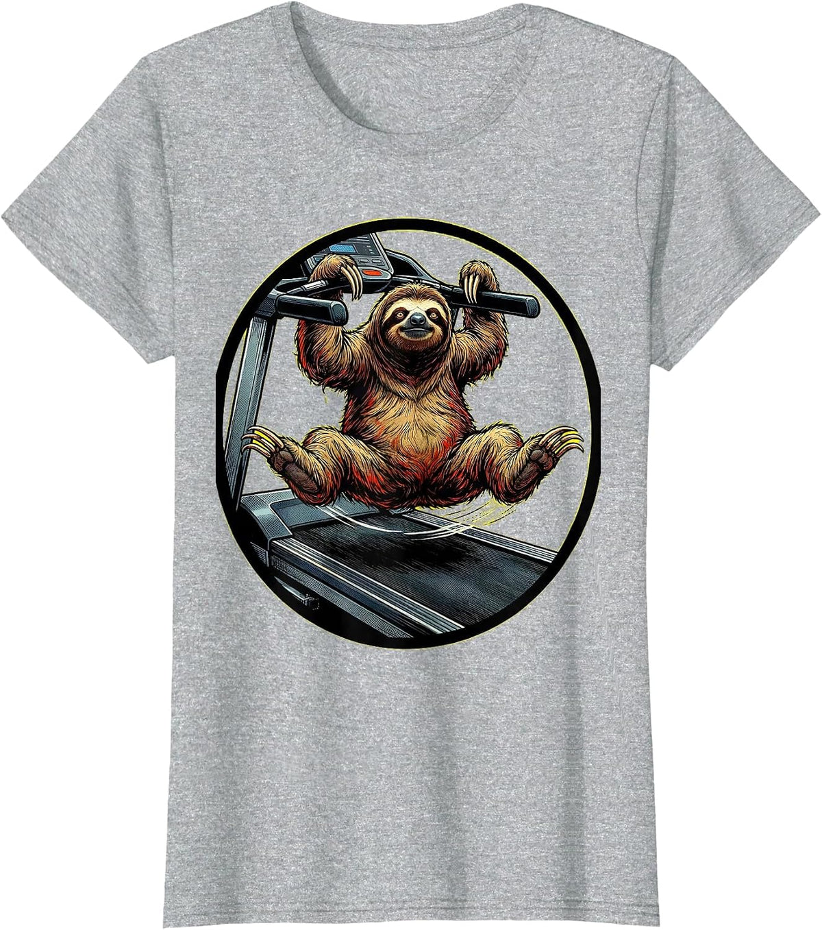 Funny Sloth Hanging On Treadmill Humor Graphic T-Shirt - Heather Grey