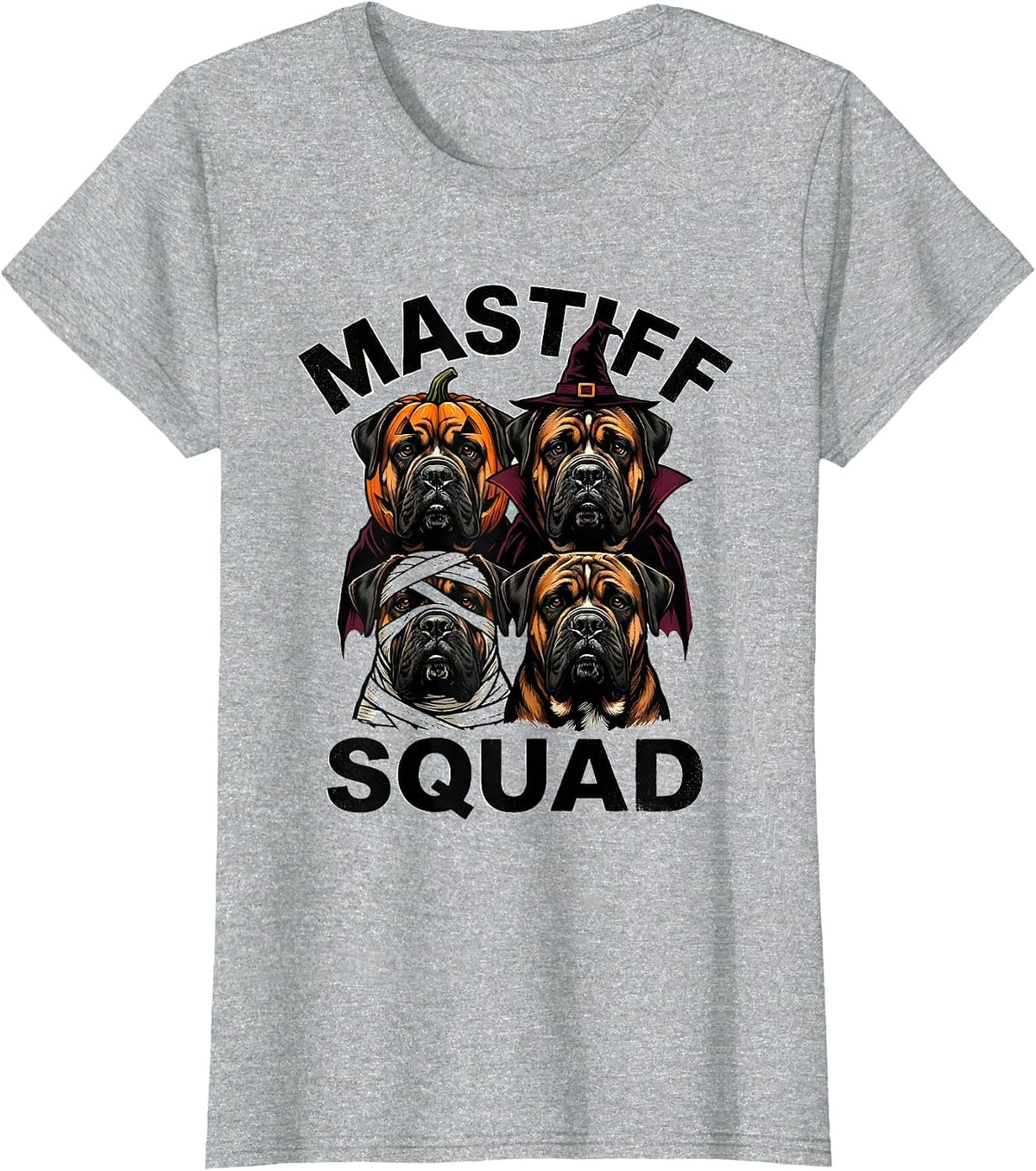 Mastiff Squad Stencil Halloween Dog Breed Squad Costume T-Shirt - Heather Grey