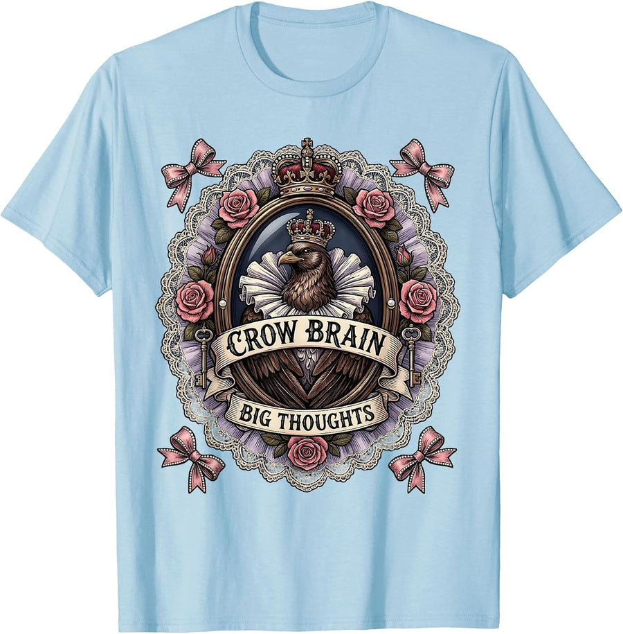 Men's Crow Brain Big Thoughts Funny Crow Design T-Shirt - Baby Blue