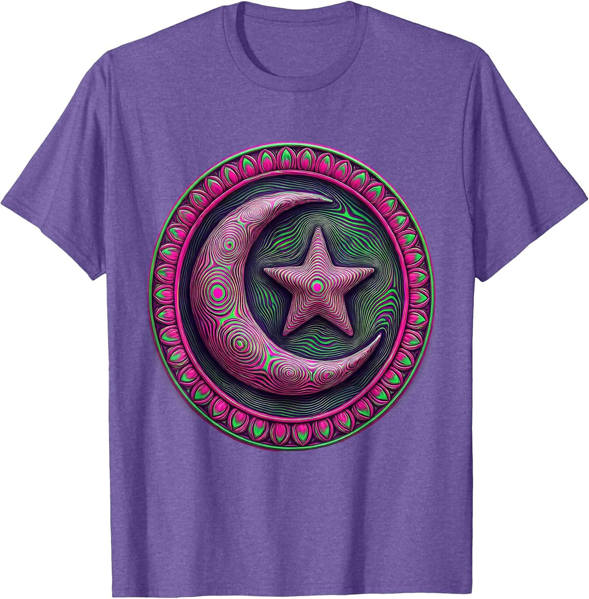 Men's Star and Crescent Moon Celestial Illustration T-Shirt - Purple Heather