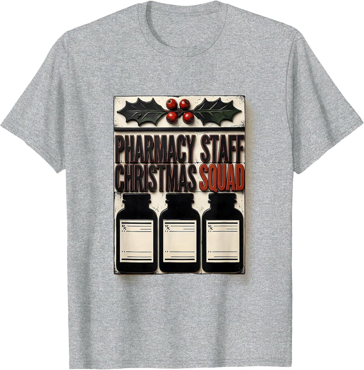 Men's Pharmacy Staff Christmas Squad Funny Pharmacy Tech Matching T-Shirt - Heather Grey