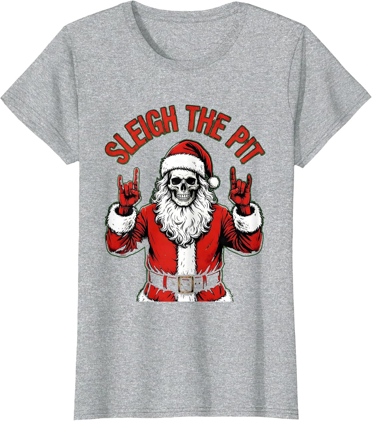 Sleigh The Pit Punk Metal Heavy Metal Christmas Santa T-Shirt - Heather Grey