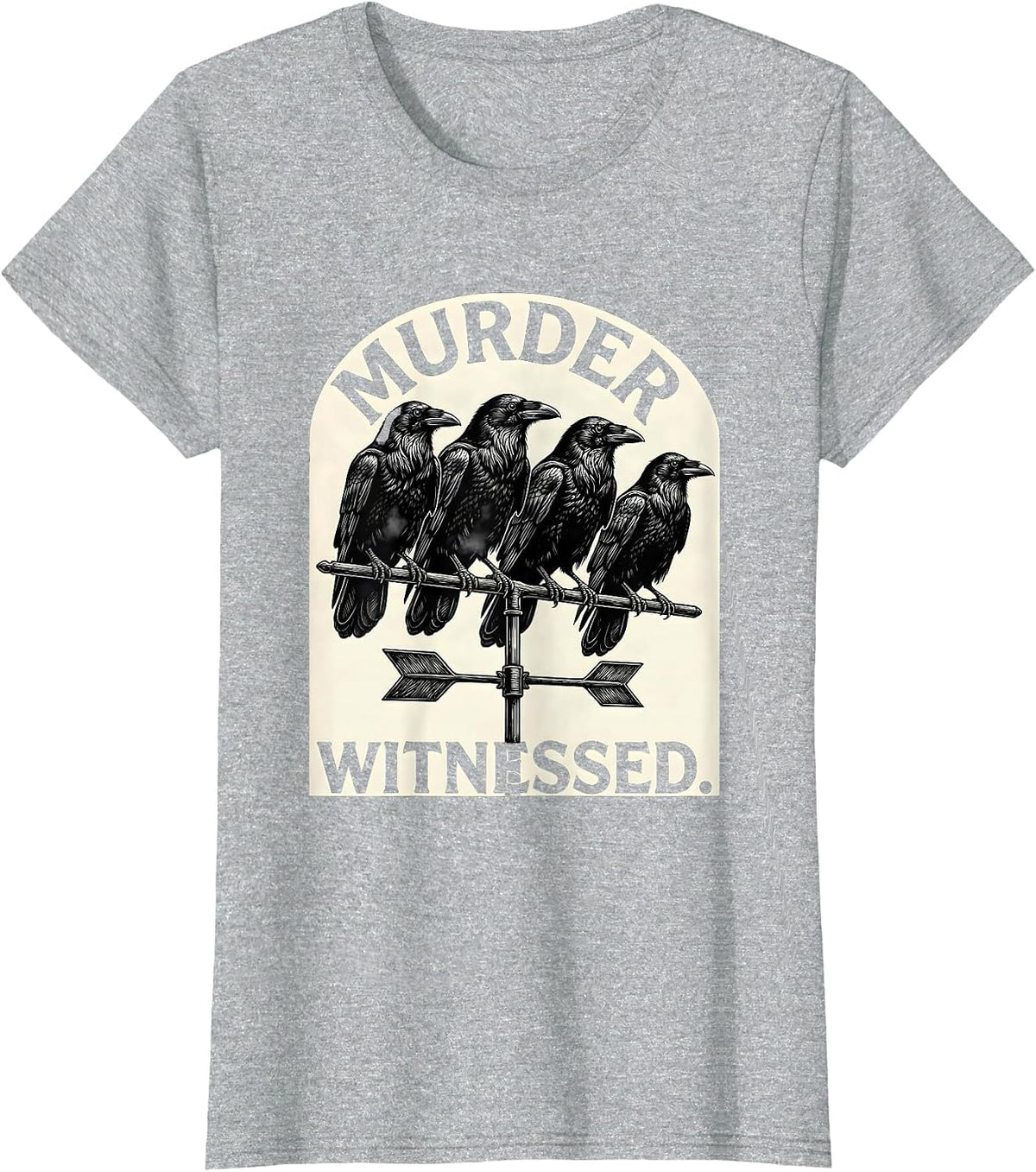 Murder Witnessed Scratchboard Dark Humor Crow Raven Gothic T-Shirt - Heather Grey