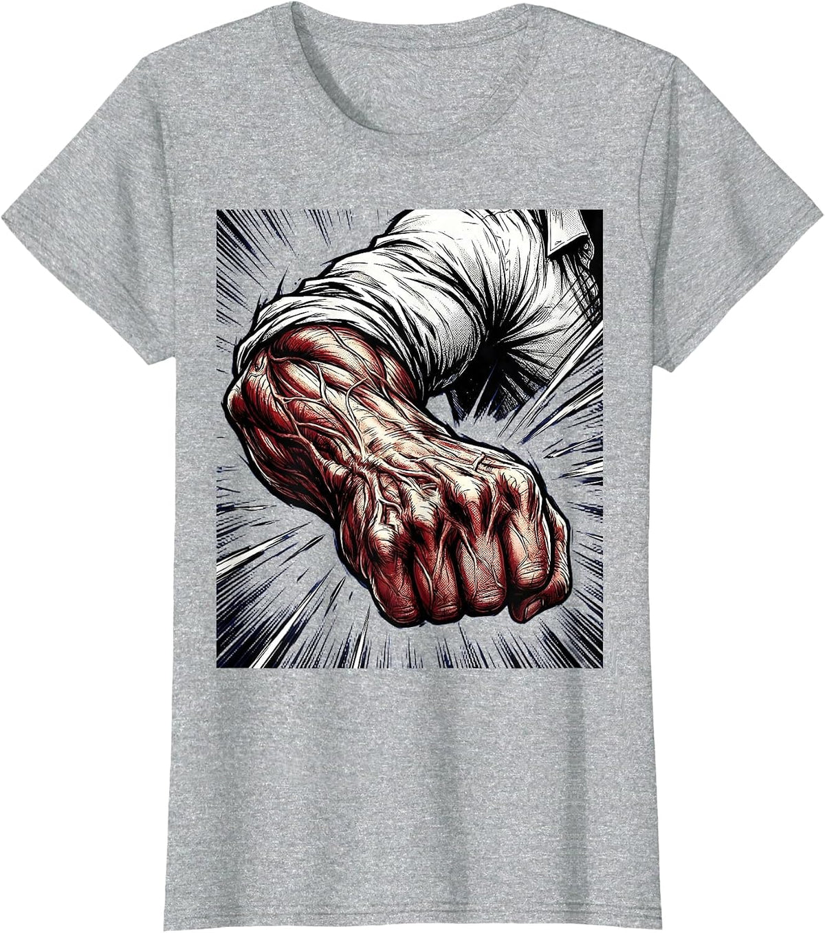 Women's Boss Rolled-Up Sleeve Muscular Arm Graphic T-Shirt - Heather Grey