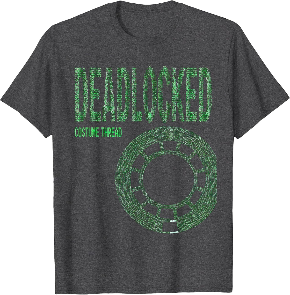 Costume Thread Deadlocked Ascii Terminal Art Funny Lazy T-Shirt - Dark Heather Grey