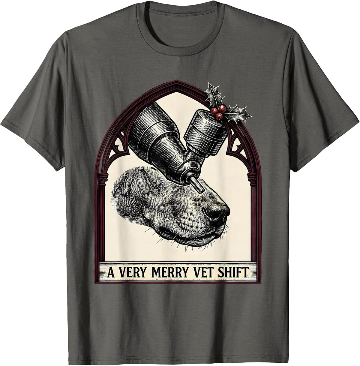 Men's A Very Merry Vet Shift Gothic Veterinary Tech Christmas T-Shirt - Asphalt Grey
