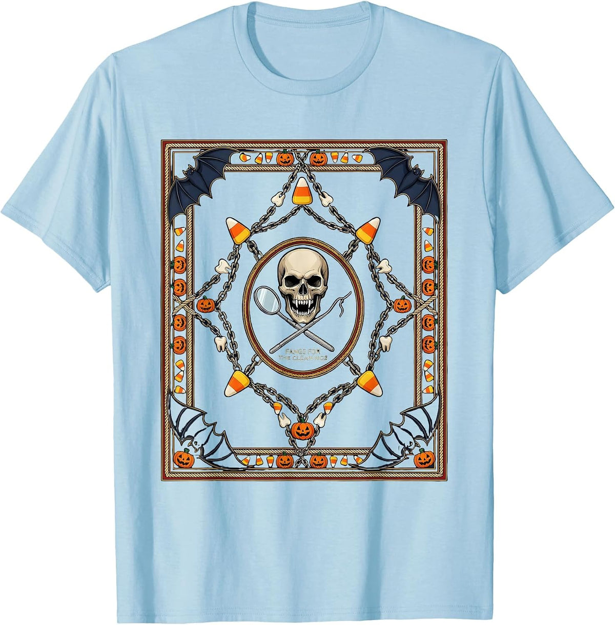 Men's Boo Crew Dentist Fangs For The Cleanings T-Shirt - Baby Blue