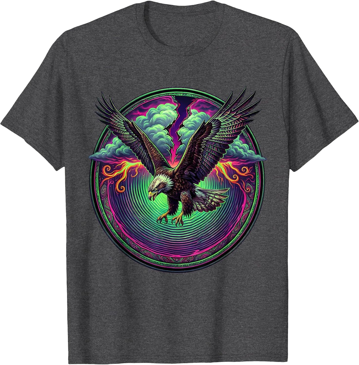 Hawk Diving Through Split Thundercloud Graphic T-Shirt - Dark Heather Grey